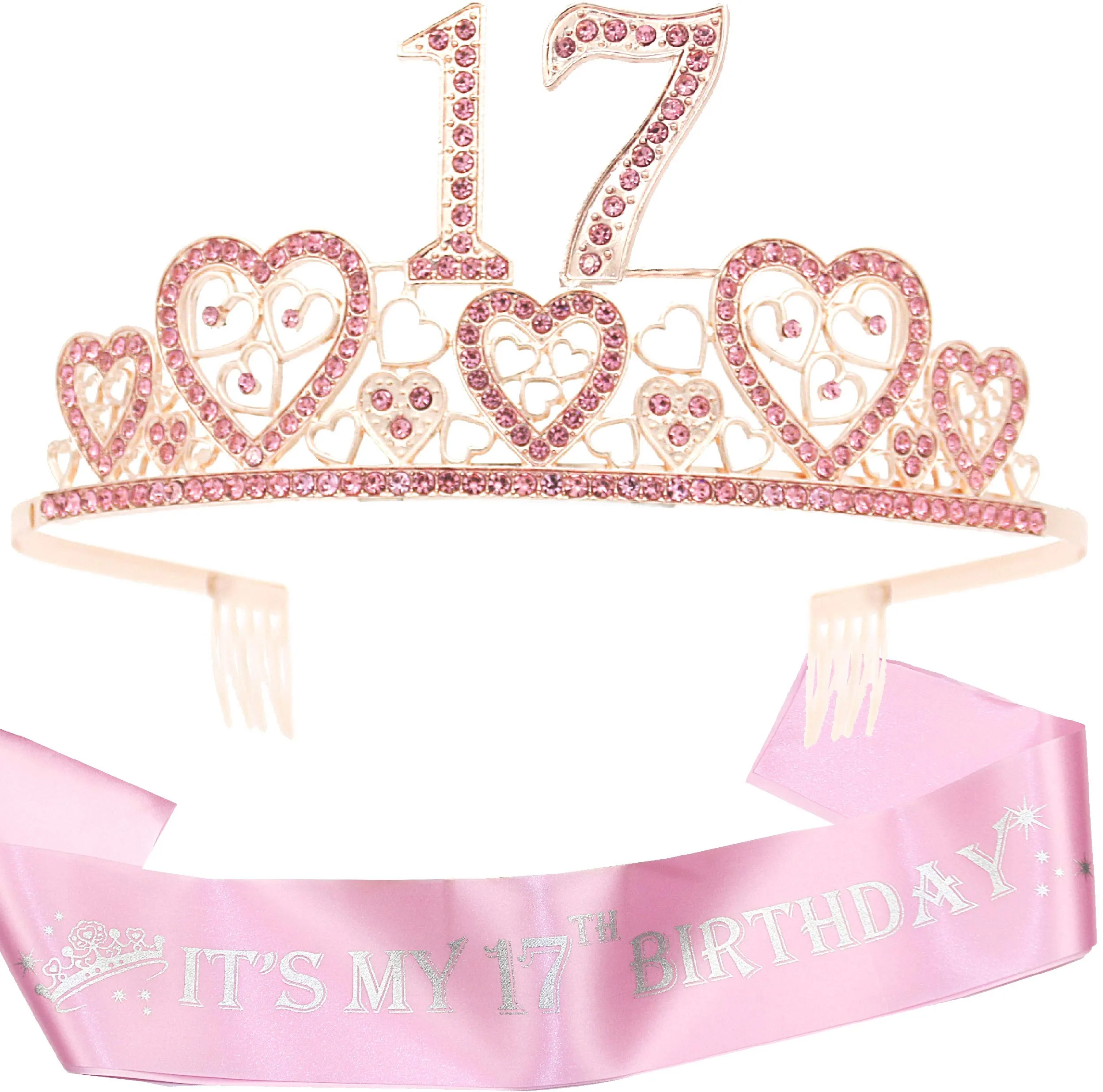 17th Birthday, 17th Birthday Crown, 17th Birthday Sash for Girls, 17th Birthday