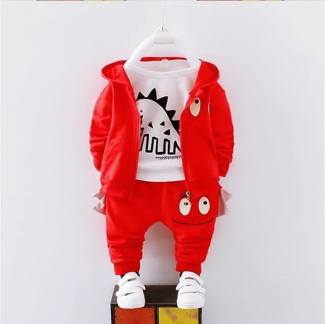 3Pcs Baby Unisex Cartoon Image Design Jacket   Pants Outfits Clothing Sets