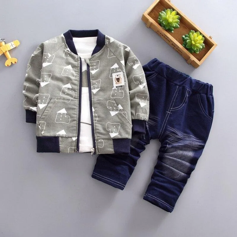 3Pcs Baby Unisex Cartoon Image Design Jacket   Pants Outfits Clothing Sets