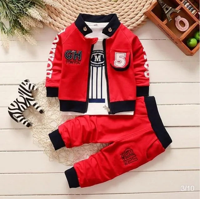 3Pcs Baby Unisex Cartoon Image Design Jacket   Pants Outfits Clothing Sets