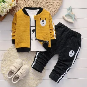 3Pcs Baby Unisex Cartoon Image Design Jacket   Pants Outfits Clothing Sets