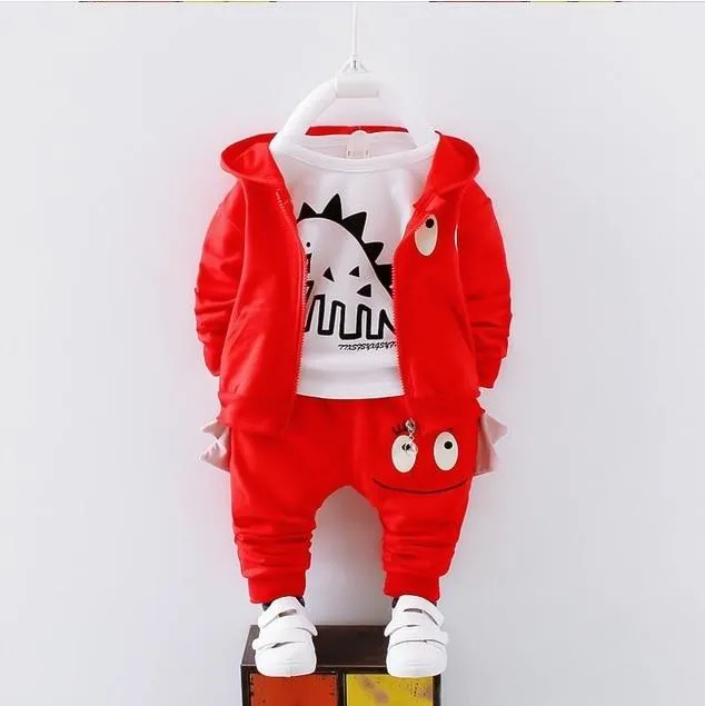 3Pcs Baby Unisex Cartoon Image Design Jacket   Pants Outfits Clothing Sets