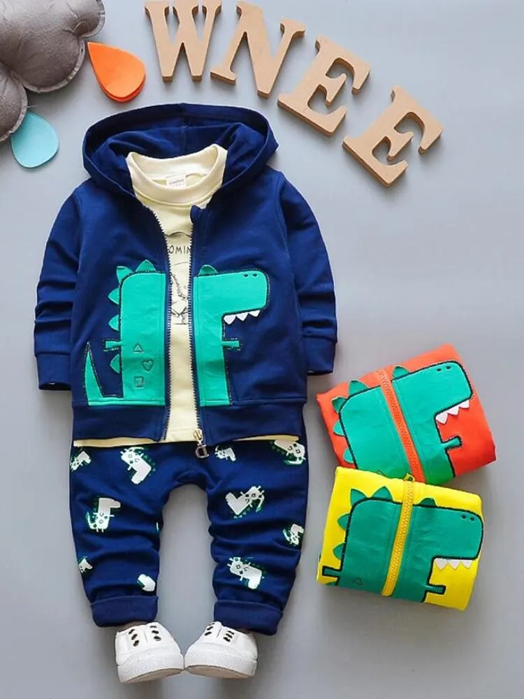 3Pcs Baby Unisex Cartoon Image Design Jacket   Pants Outfits Clothing Sets