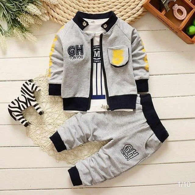 3Pcs Baby Unisex Cartoon Image Design Jacket   Pants Outfits Clothing Sets