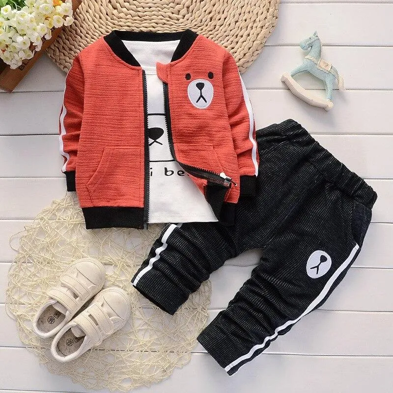 3Pcs Baby Unisex Cartoon Image Design Jacket   Pants Outfits Clothing Sets