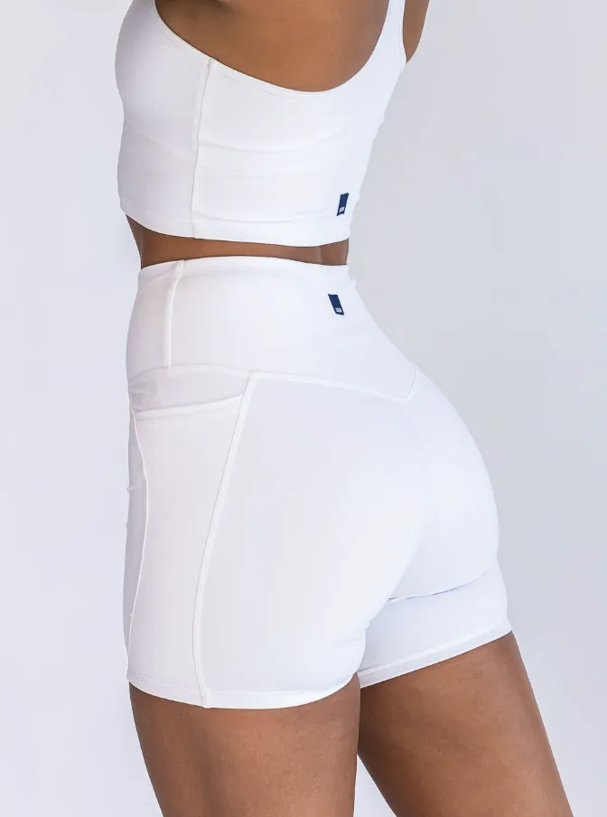 5'' Biker Short with Pockets - White