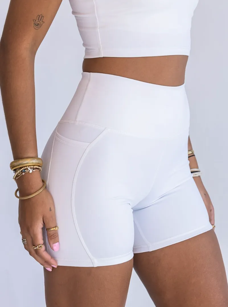 5'' Biker Short with Pockets - White