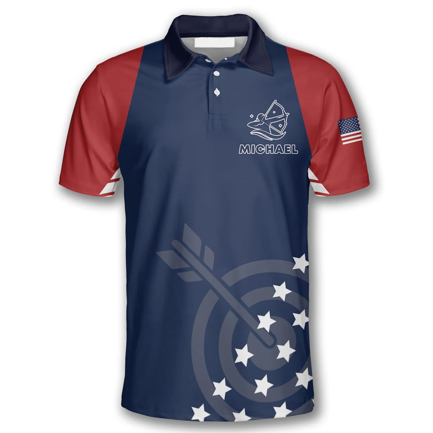 American Flag Patriotic Star Pattern Custom Archery Shirts for Men, Uniform Shirt Archery Team