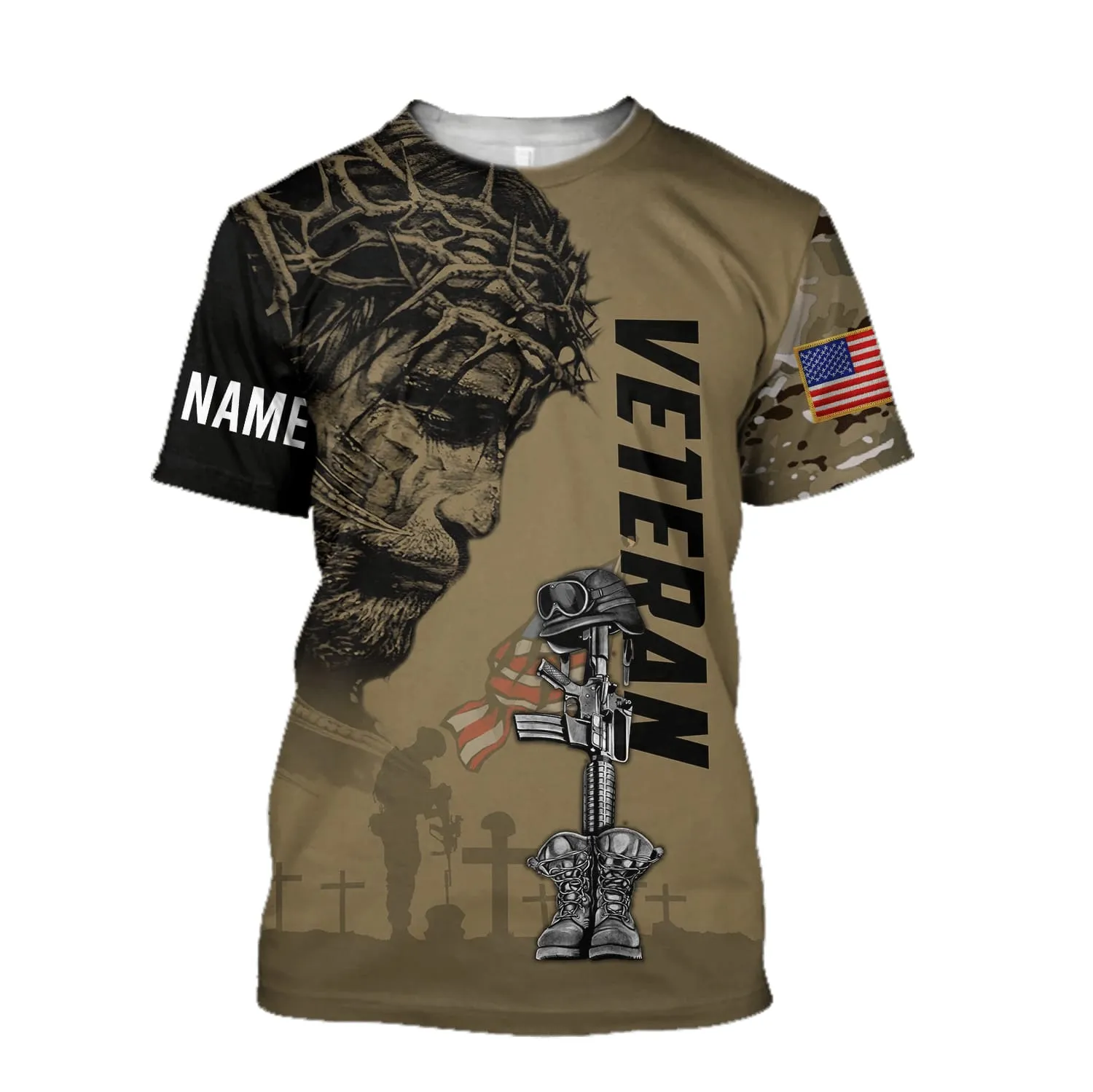 American Veteran Jesus Customized Shirts - Christian 3d Shirts For Men Women - Custom Name T-Shirt