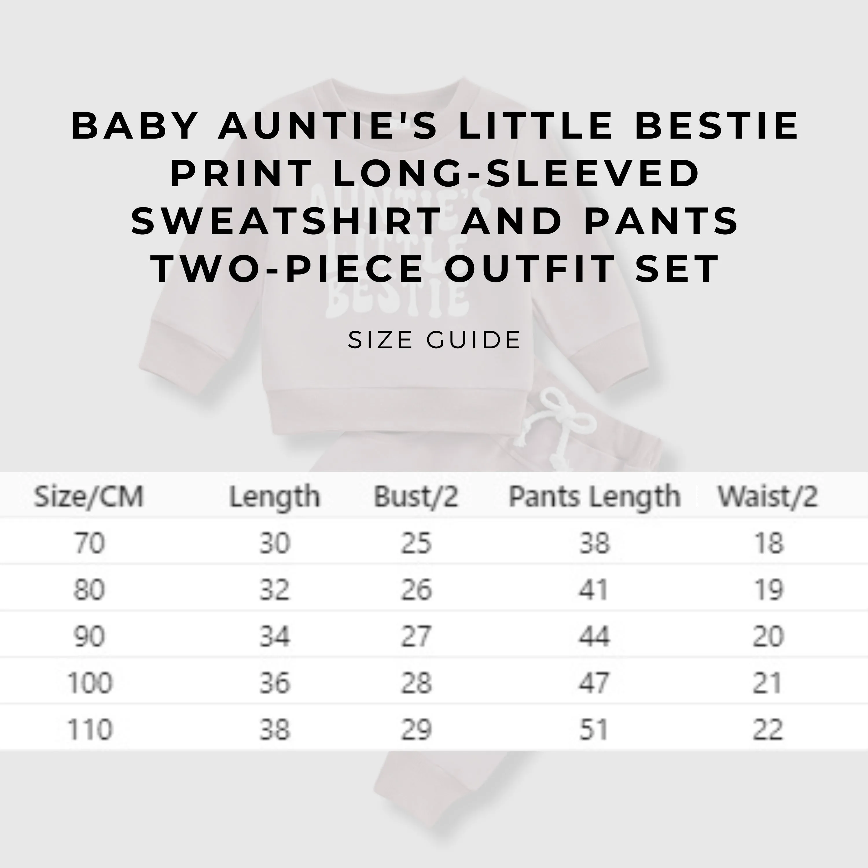 Baby Auntie's Little Bestie Print Long-sleeved Sweatshirt and Pants Two-piece Outfit Set