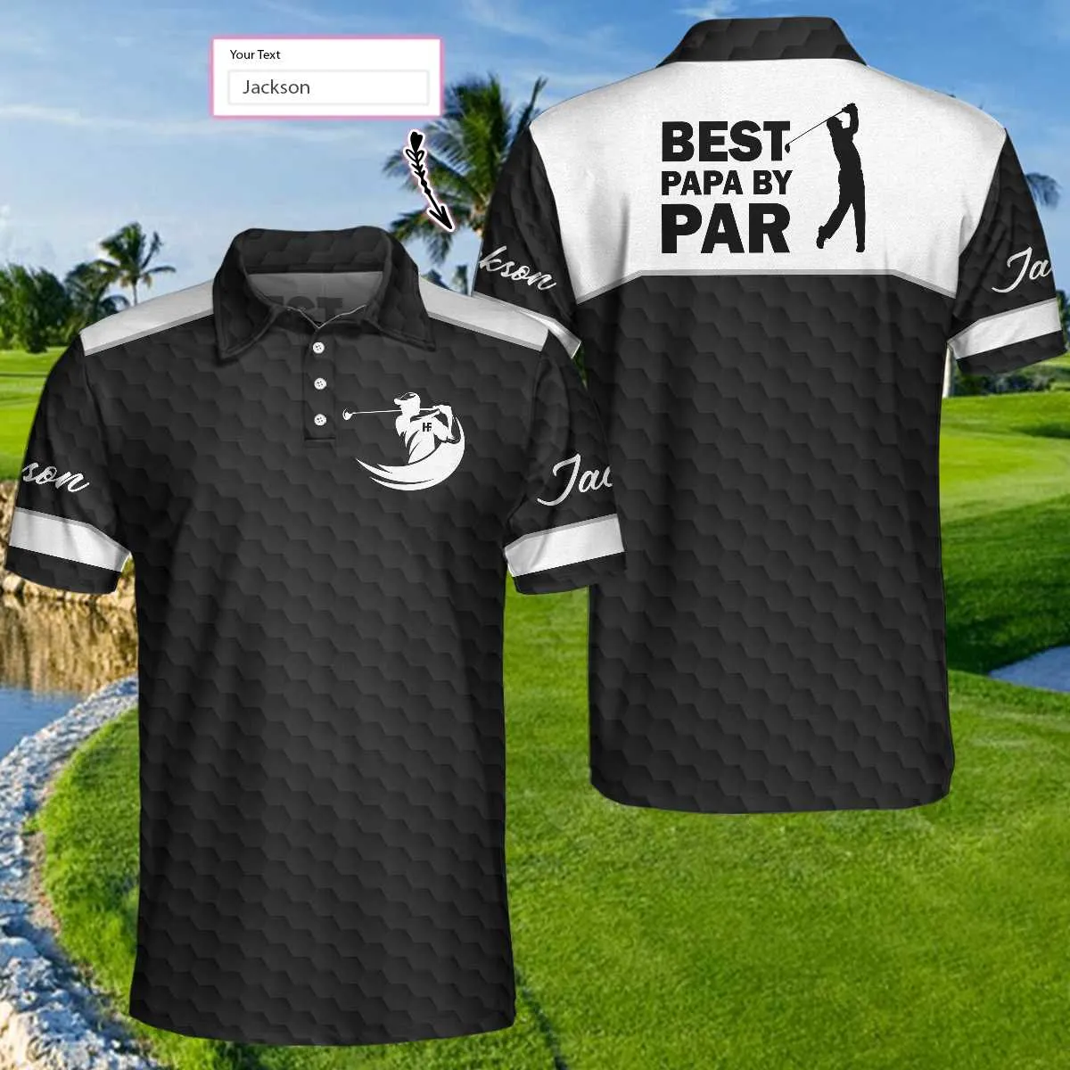 Best Papa By Par Black Golf Pattern Custom Polo Shirt, Personalized Polo Shirt, Best Golf Shirt For Men Coolspod