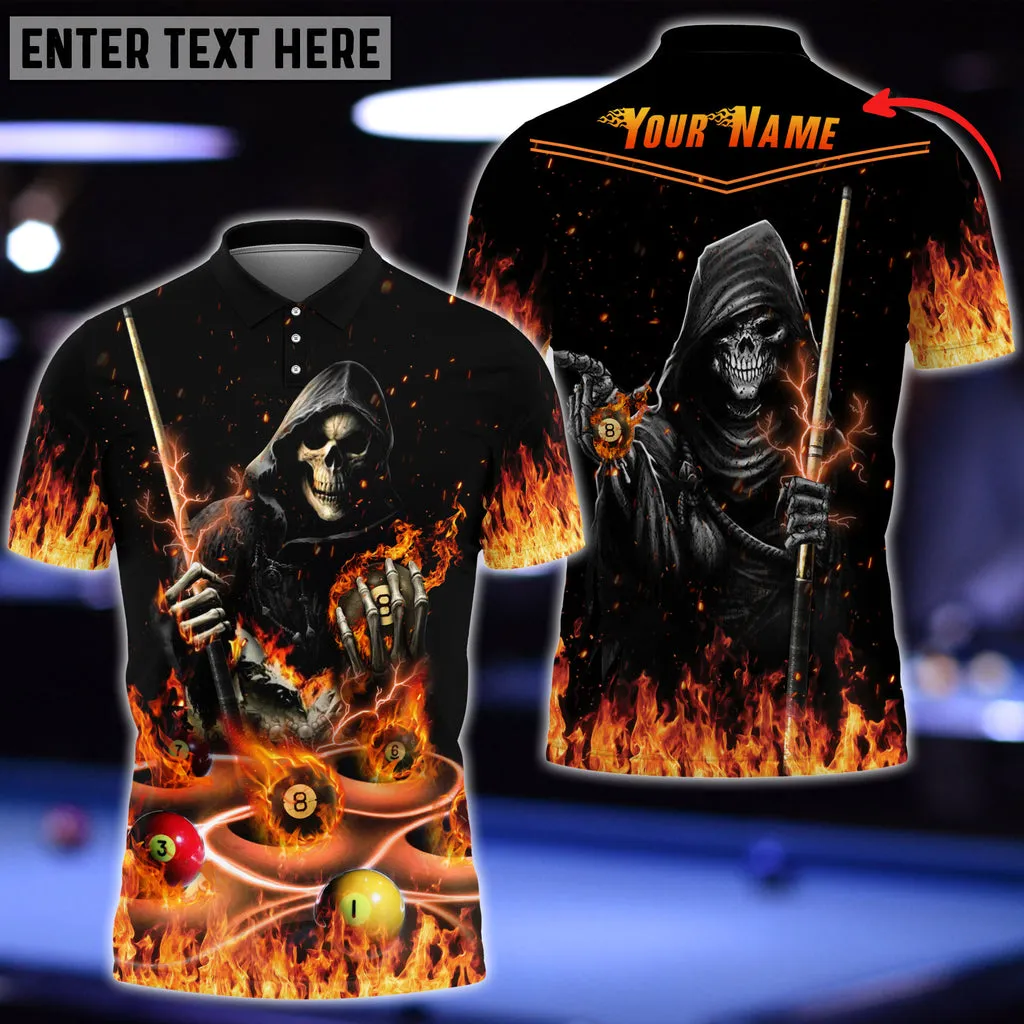 Billiards Fire Skull Personalized Name 3D Shirt