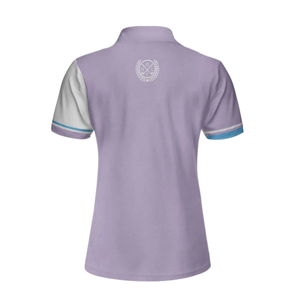 Bluebonnet With Purple Stripe Golf Short Sleeve Women Polo Shirt, White And Purple Texas Golf Shirt For Ladies Coolspod