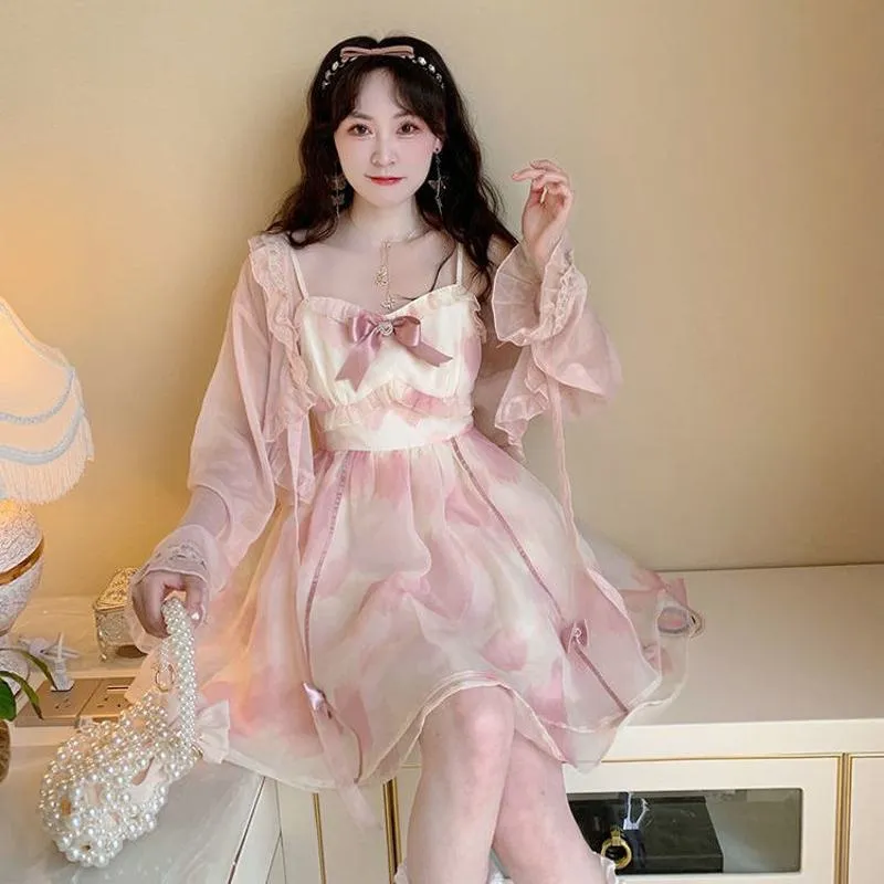 Bow Tie Slimming Ombre Fairy French Style Dress