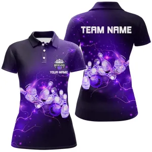 Bowling And Pins Lightning Thunder Bowling Team Multicolor Option Customized Name 3D Shirt For Women