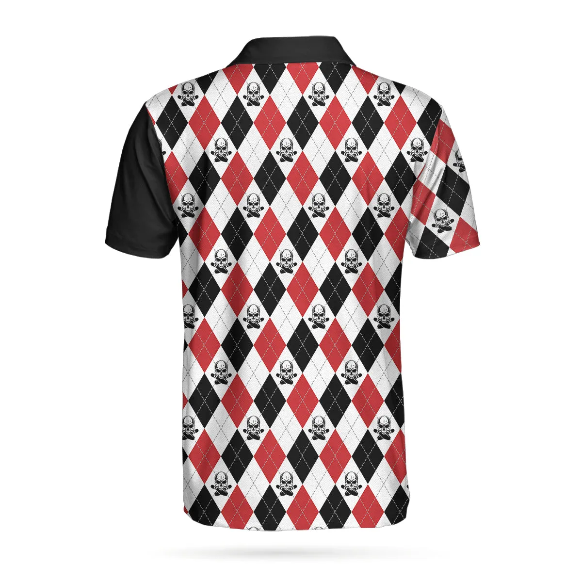 Bowling Red Black White Skull Pattern Short Sleeve Polo Shirt, Argyle Pattern Polo Shirt, Best Bowling Shirt For Men Coolspod