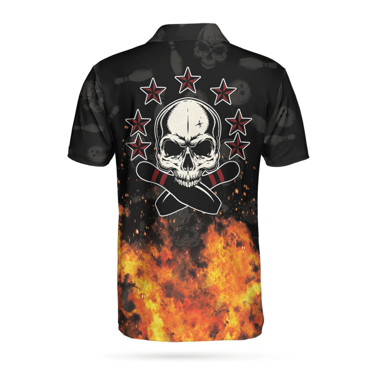 Bowling Skull And Monster Ball Short Sleeve Polo Shirt, Skull Star Fire Polo Shirt, Best Bowling Shirt For Men Coolspod