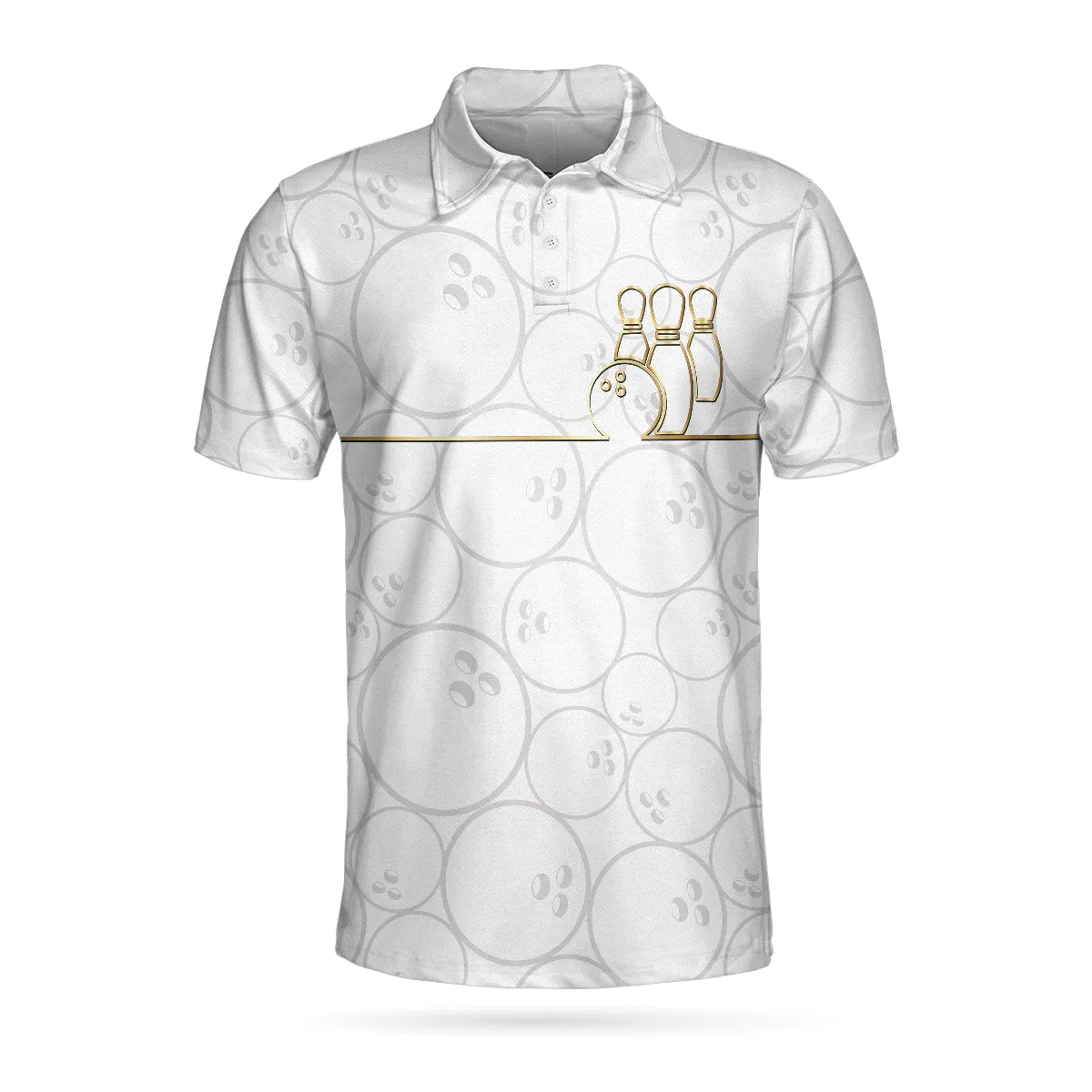 Bowling White And Golden Pattern Short Sleeve Polo Shirt, Bowling Ball Pattern Polo Shirt, Best Bowling Shirt For Men Coolspod