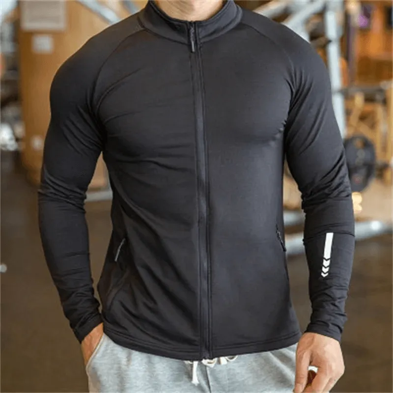 Compression Long Sleeves Zipper Stand Collar Running Jacket - SF1878