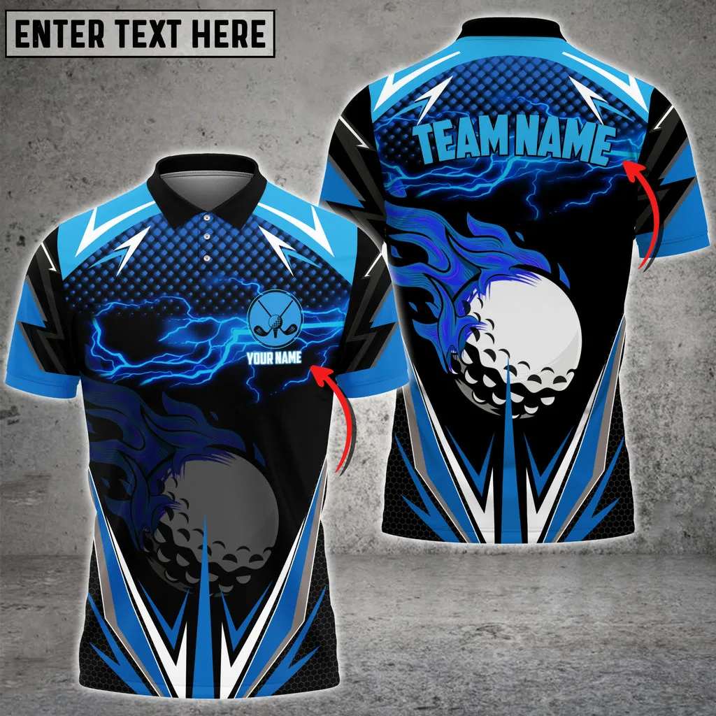 Coolspod Golf Blue Fire Personalized Name Team Name 3D Polo Shirt, Gift for Golfer