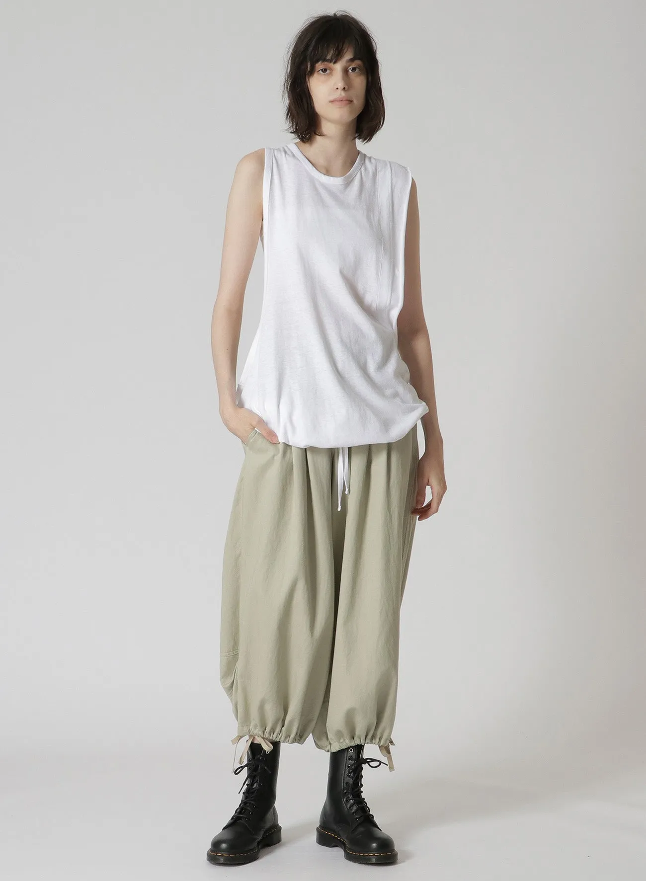 COTTON/LINEN PLAIN STITCH WIDE ROUND NECK TANK TOP