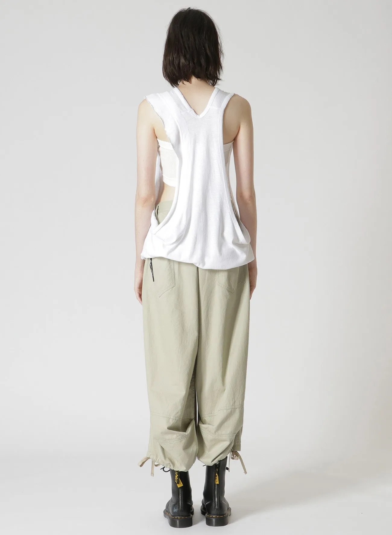 COTTON/LINEN PLAIN STITCH WIDE ROUND NECK TANK TOP