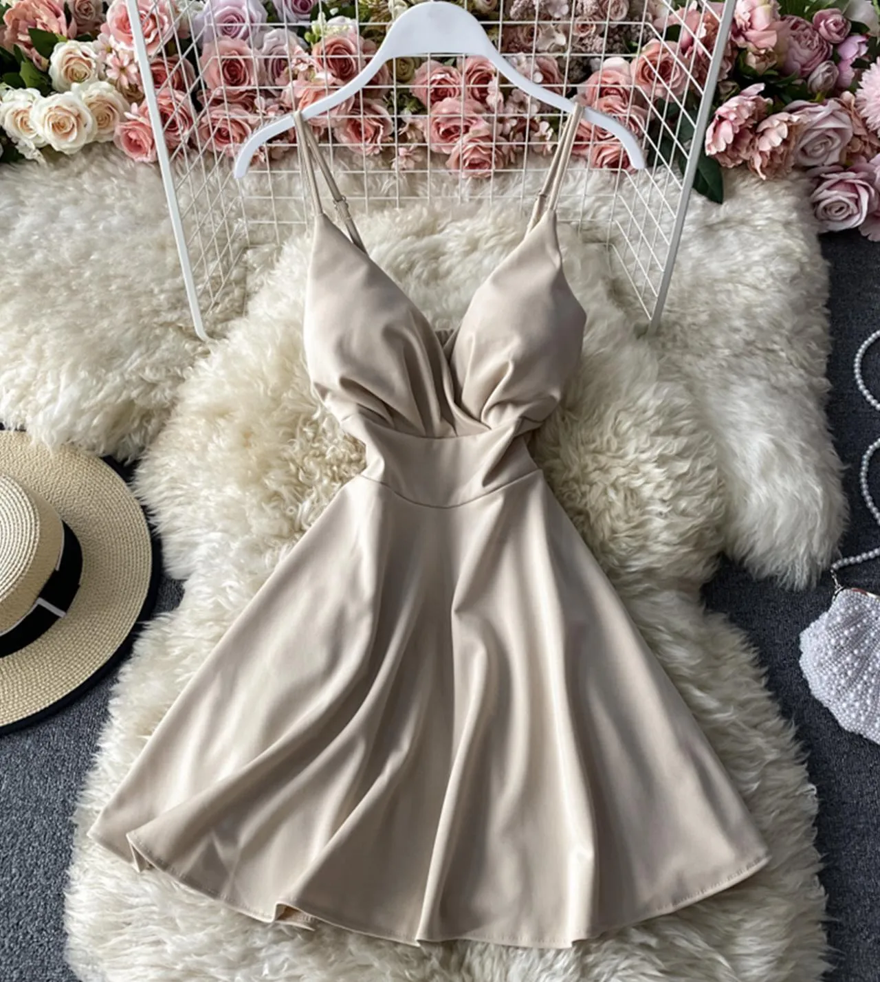 Cute A line v neck short dress   S93