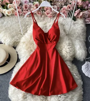 Cute A line v neck short dress   S93