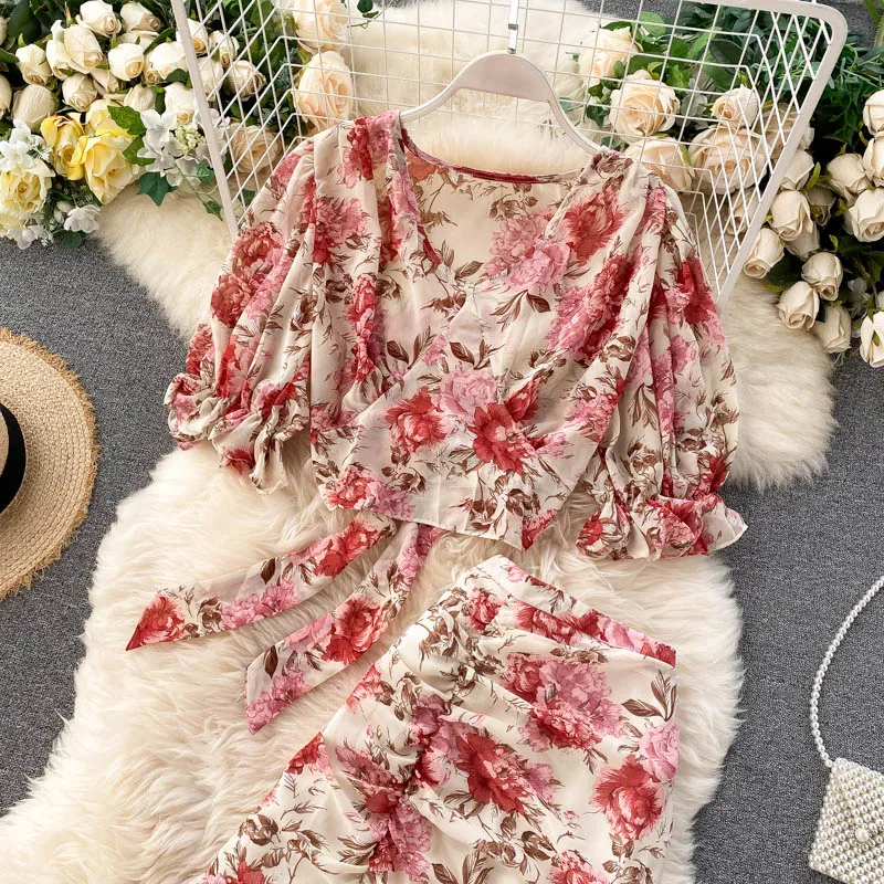 Cute floral chiffon two pieces dress fashion dress    S332