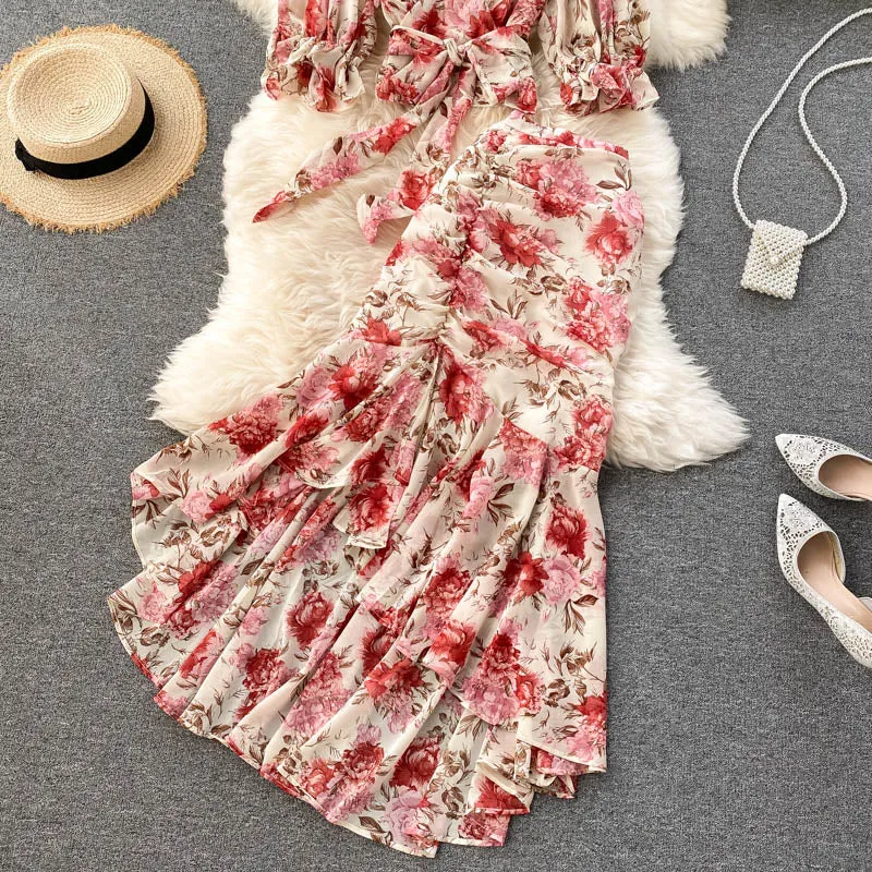 Cute floral chiffon two pieces dress fashion dress    S332