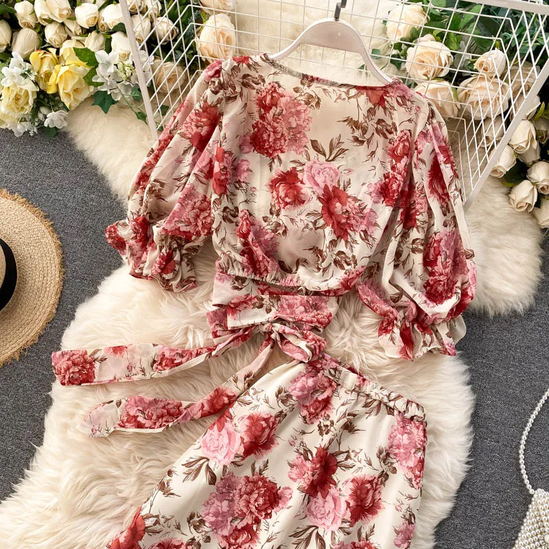 Cute floral chiffon two pieces dress fashion dress    S332