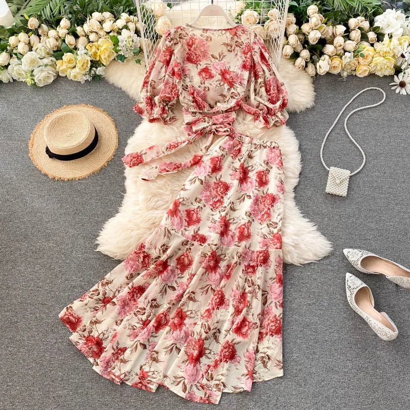 Cute floral chiffon two pieces dress fashion dress    S332