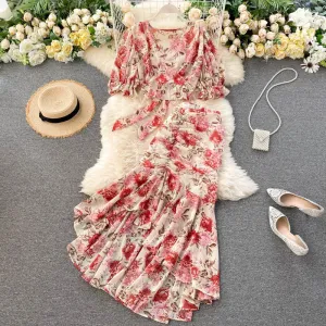 Cute floral chiffon two pieces dress fashion dress    S332