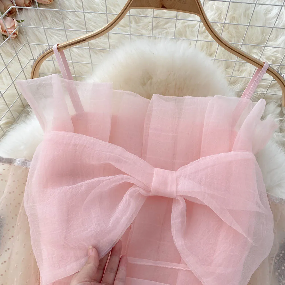 Cute tulle bow long sleeve tops crop tops      S242