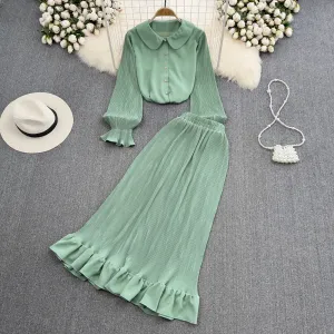 Cute two pieces dress green A line fashion dress      S168