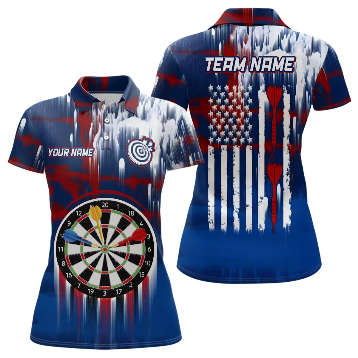 Dart American Blue Red Paint Womens Dart Polo Shirts Custom Darts Shirt For Women Dart Polo