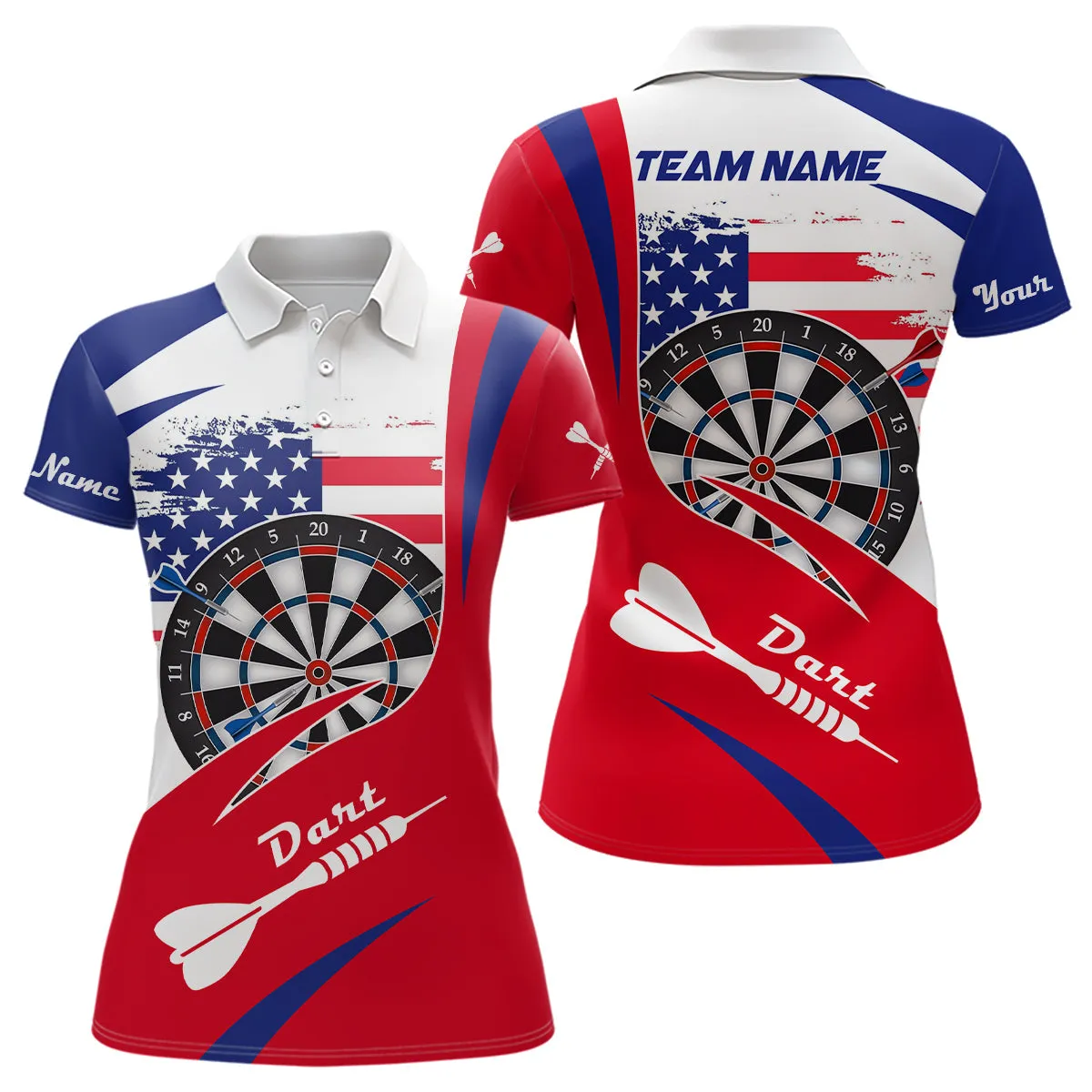 Dart American Blue Red Paint Womens Dart Polo Shirts Custom Darts Shirt For Women Dart Polo