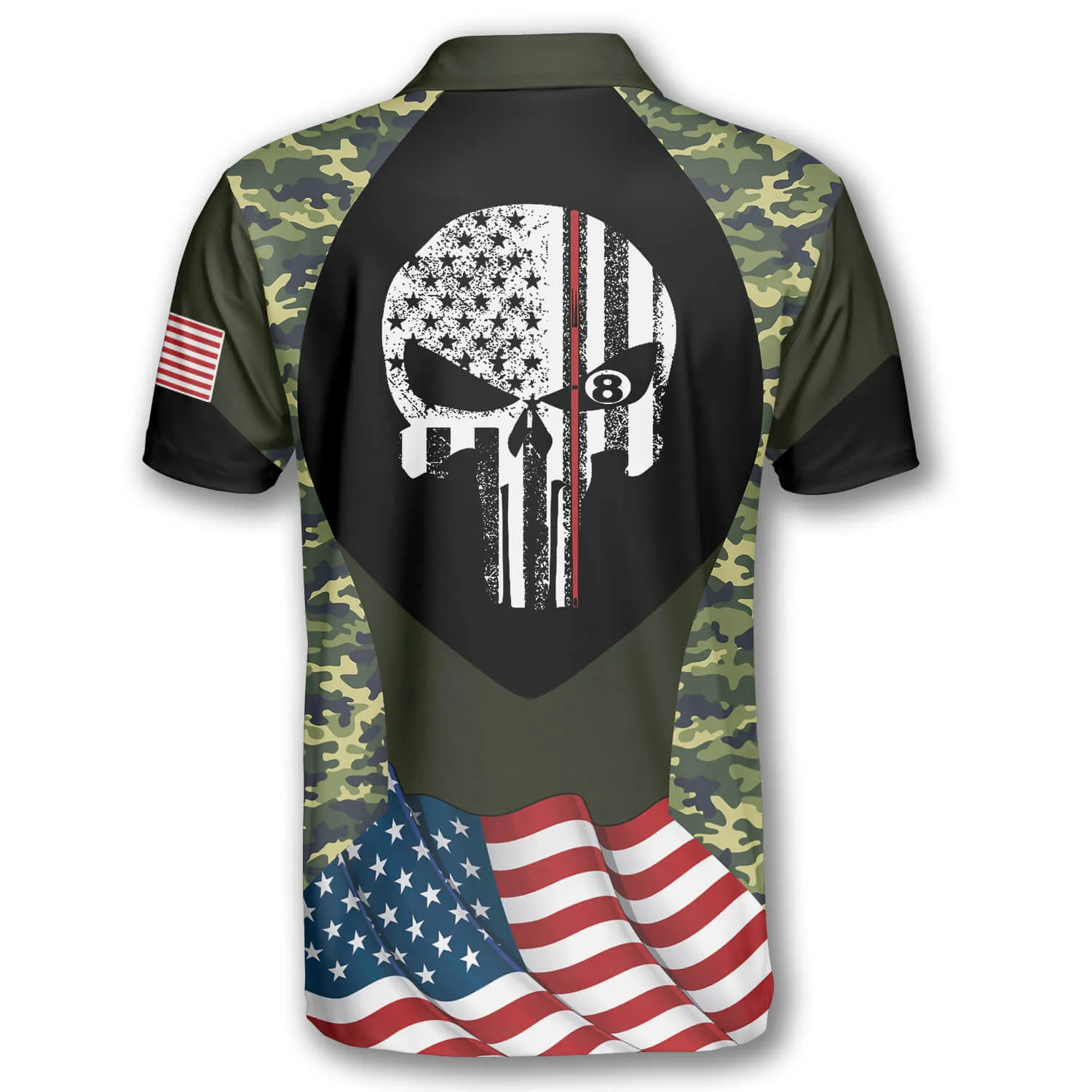 Darts Skull Camouflage Us Flag Custom Polo Shirts for Men, Skull Dart Shirt