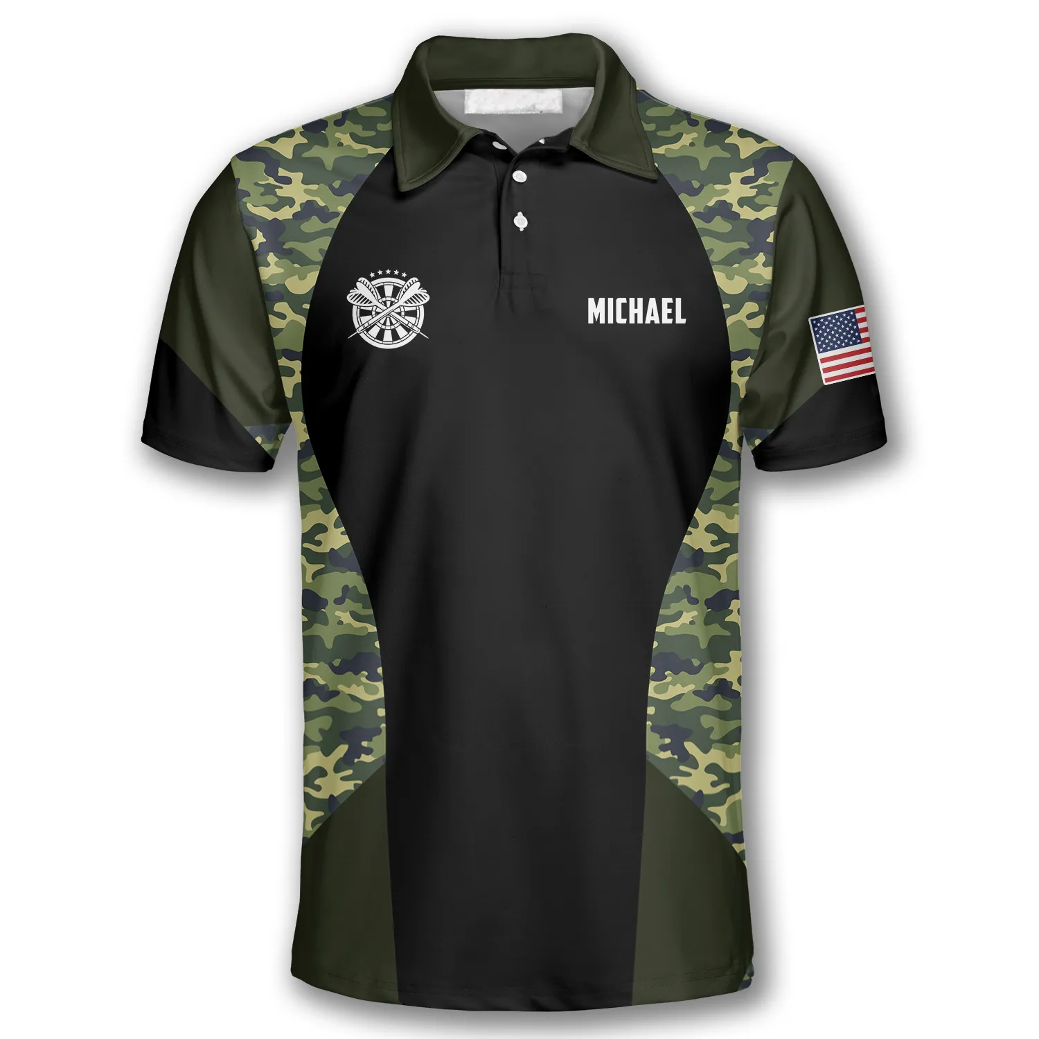 Darts Skull Camouflage Us Flag Custom Polo Shirts for Men, Skull Dart Shirt