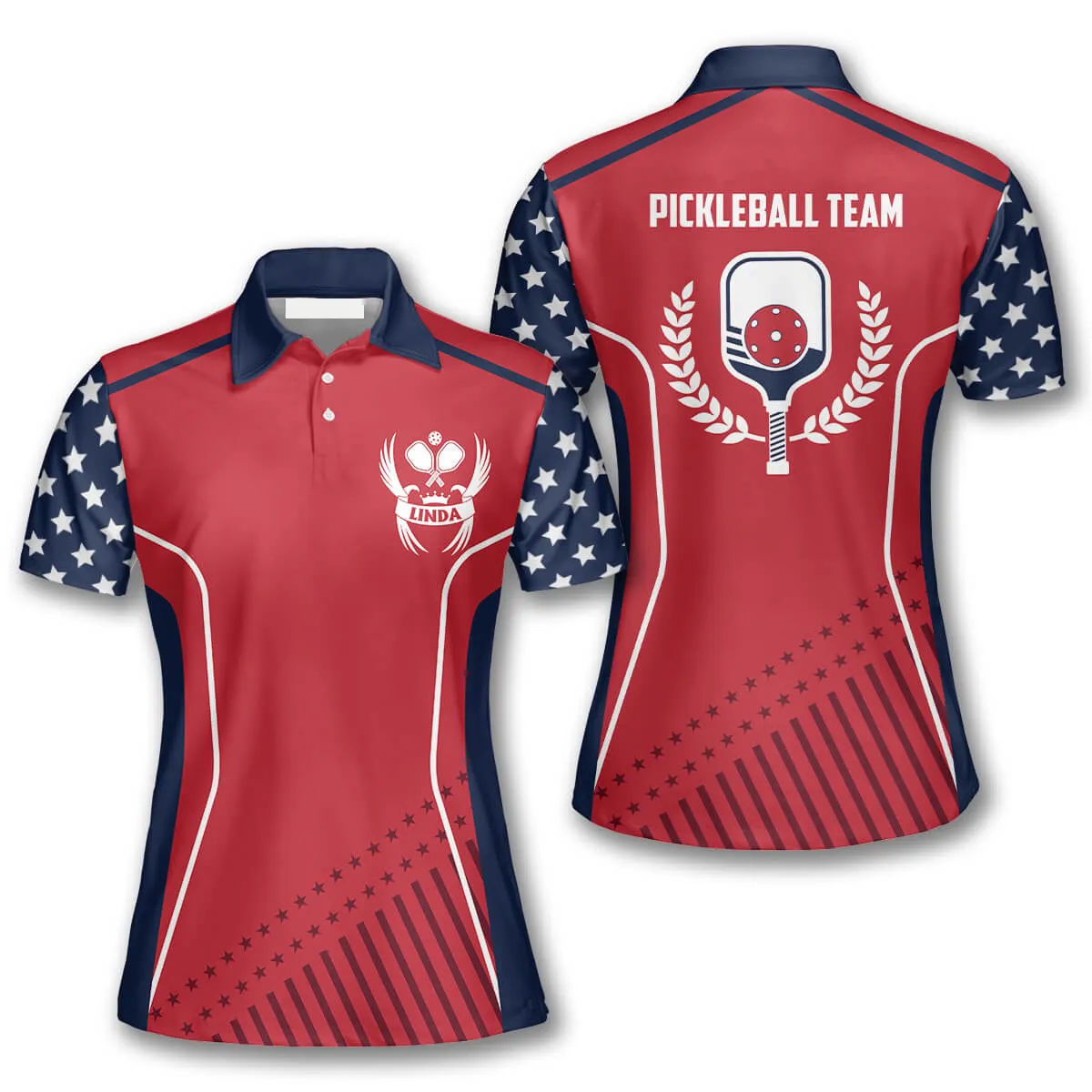 Eagle Red Star Pattern Custom Pickleball Polo Shirts for Women