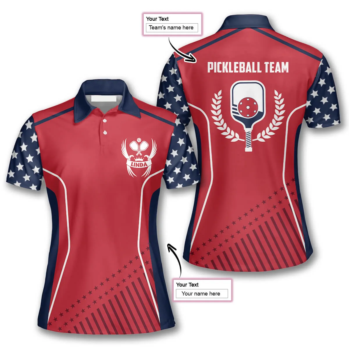 Eagle Red Star Pattern Custom Pickleball Polo Shirts for Women