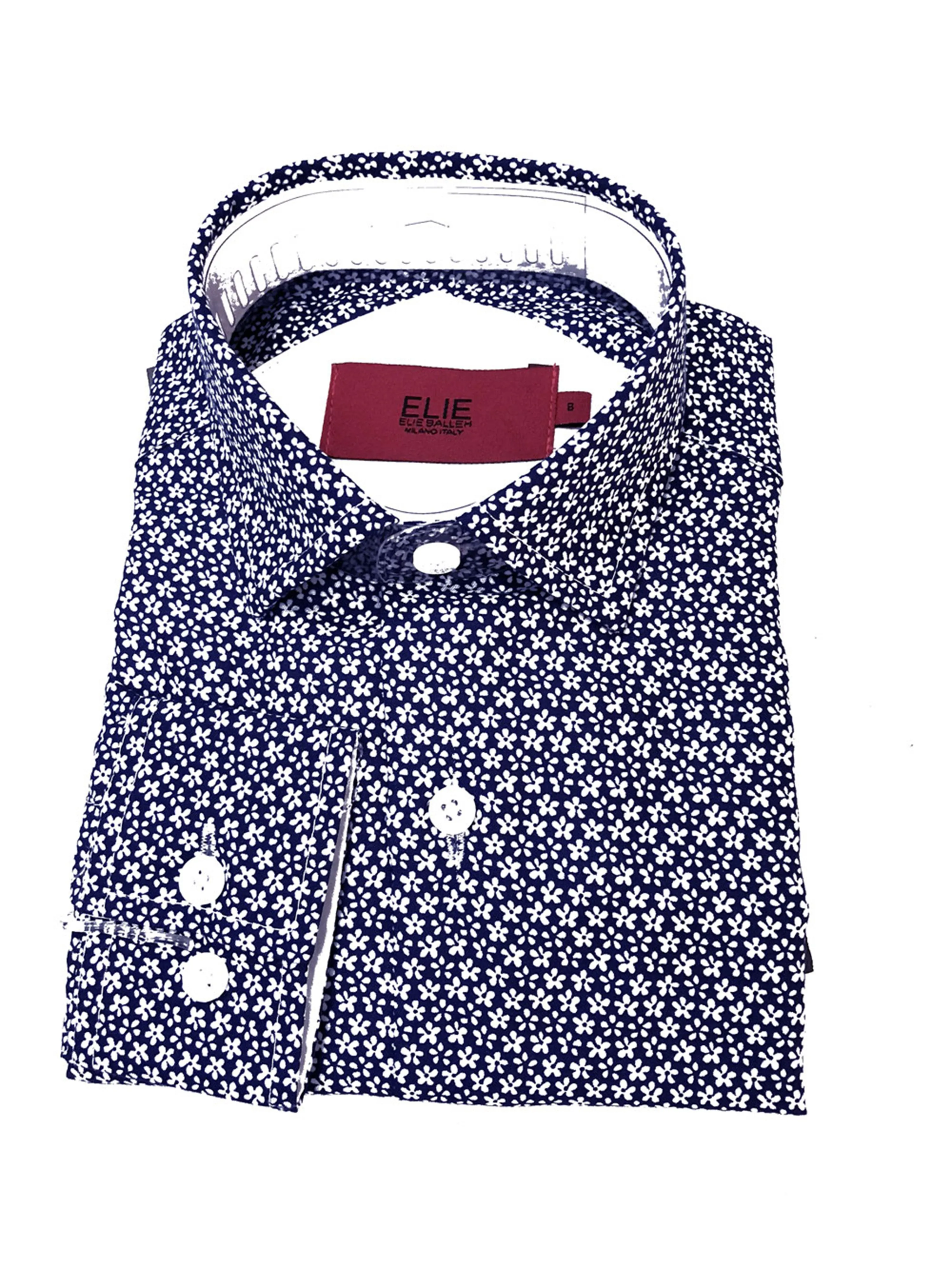 ELIE BALLEH Boys NAVY Micro Floral Short sleeve Button Down SHIRT