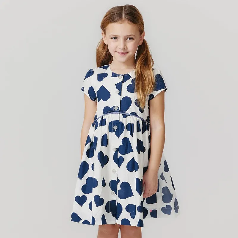 Fatima Dress (Navy Tossed Hearts)