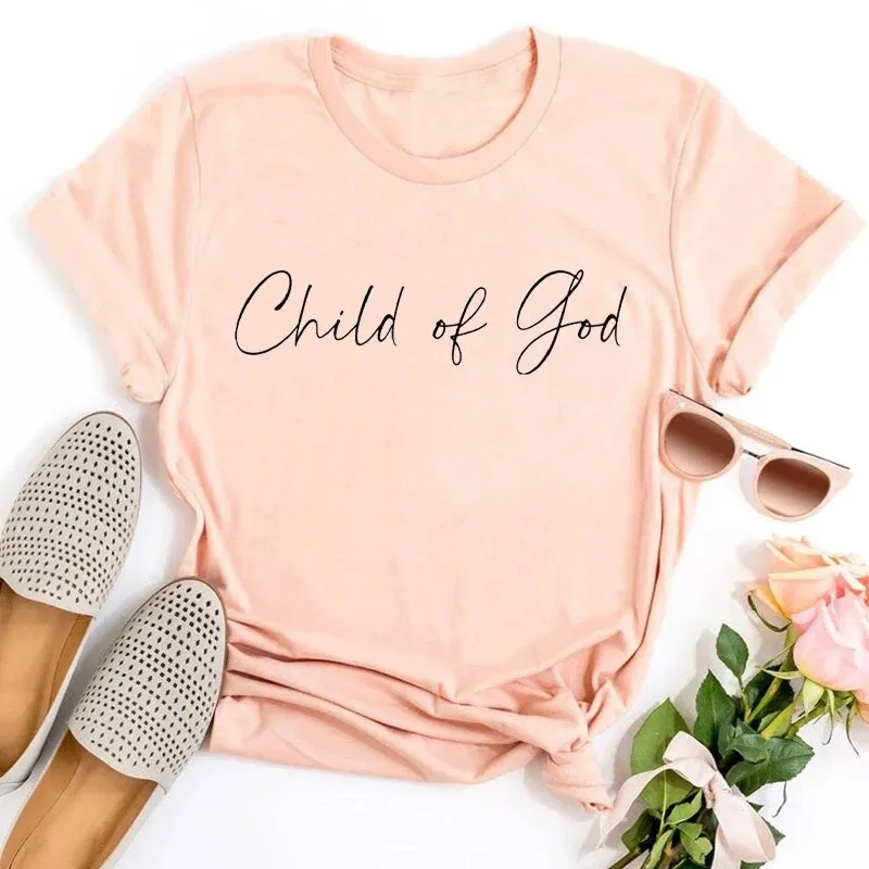 Female Child Of God Christian Cotton Short Sleeve Tee Shirt Tops