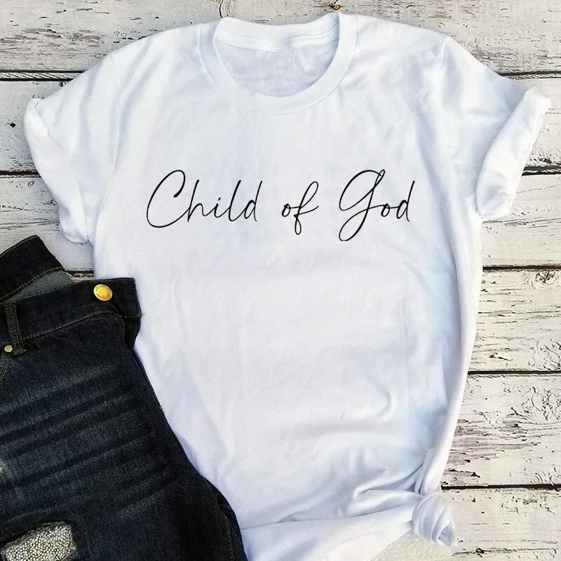 Female Child Of God Christian Cotton Short Sleeve Tee Shirt Tops