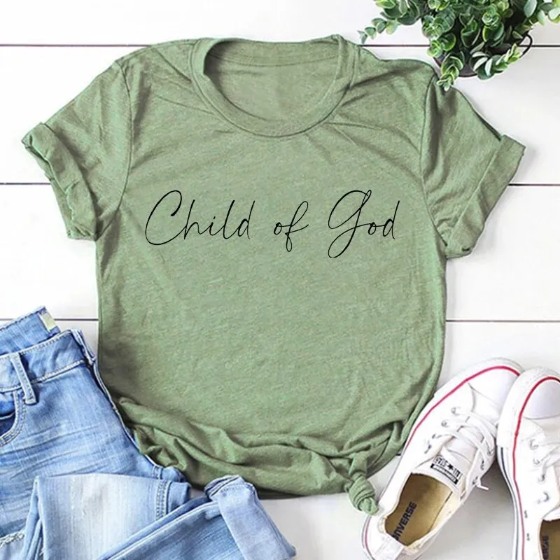 Female Child Of God Christian Cotton Short Sleeve Tee Shirt Tops