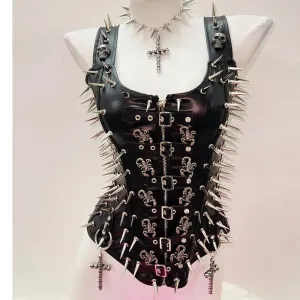 Flytonn-Skull Tank Tops Rivets Tank Tops harajuku fashion Cross Tank Tops y2k clothes y2k crop top gothic clothes Gothic Tank Tops