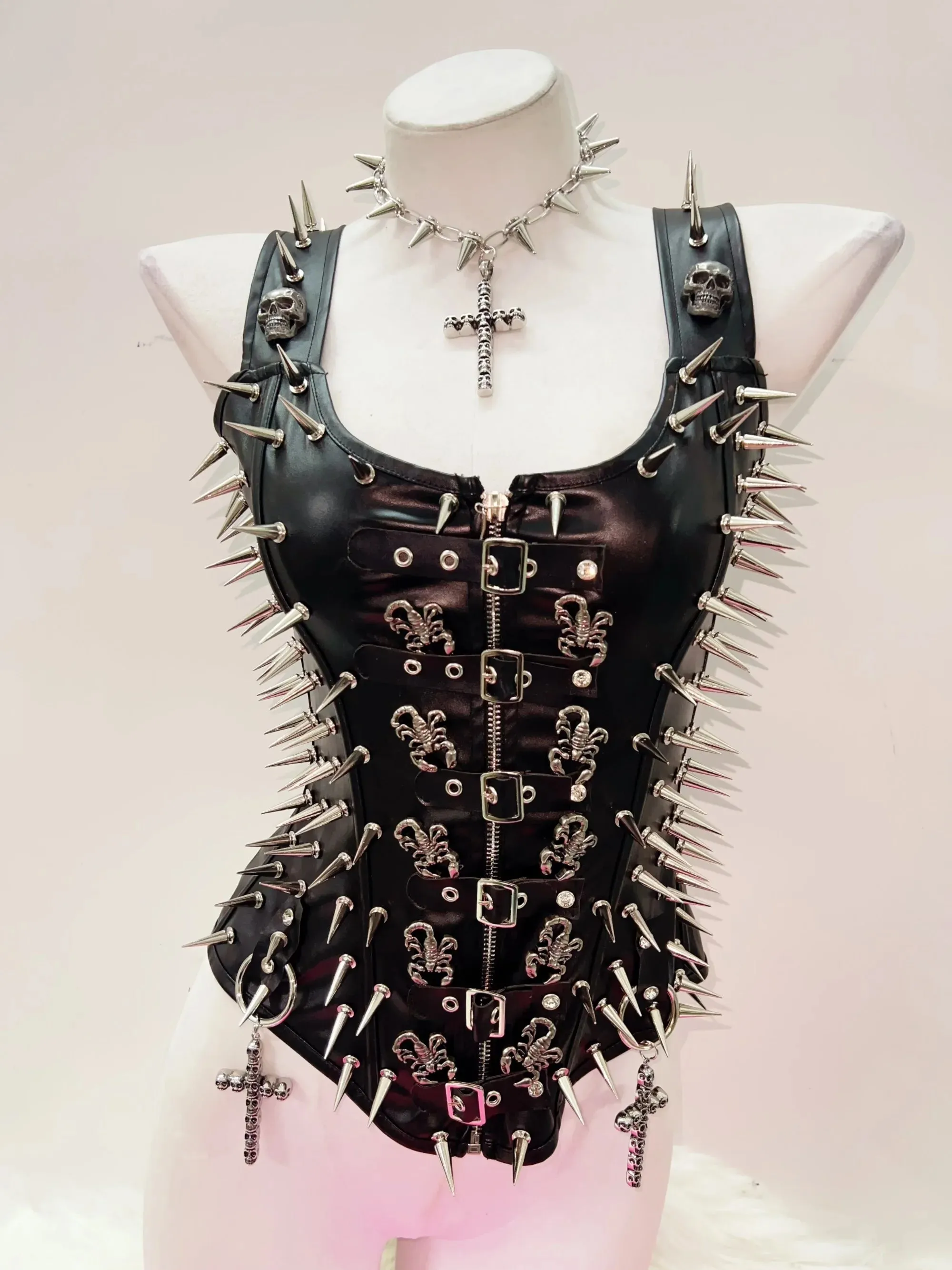 Flytonn-Skull Tank Tops Rivets Tank Tops harajuku fashion Cross Tank Tops y2k clothes y2k crop top gothic clothes Gothic Tank Tops