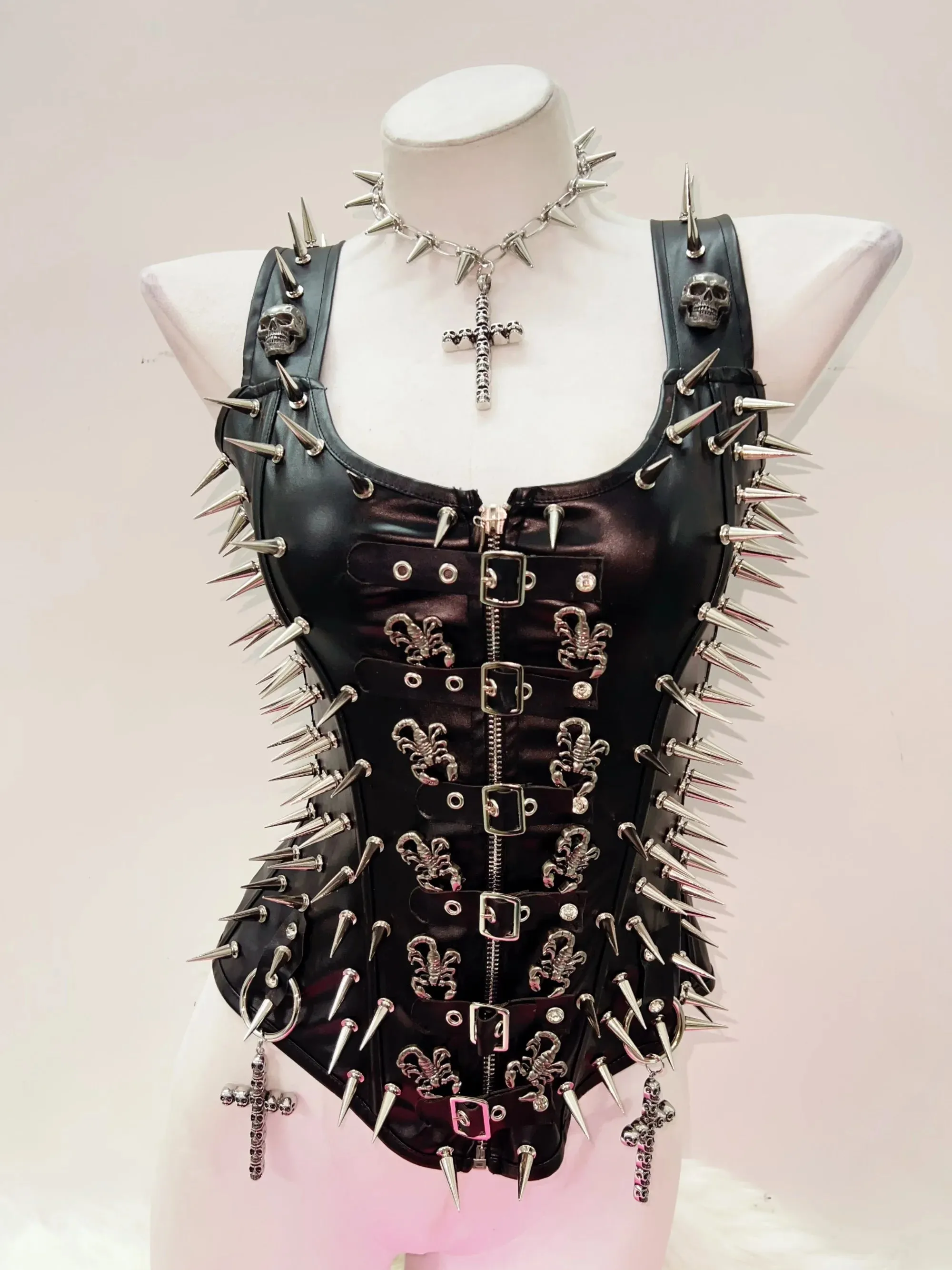 Flytonn-Skull Tank Tops Rivets Tank Tops harajuku fashion Cross Tank Tops y2k clothes y2k crop top gothic clothes Gothic Tank Tops