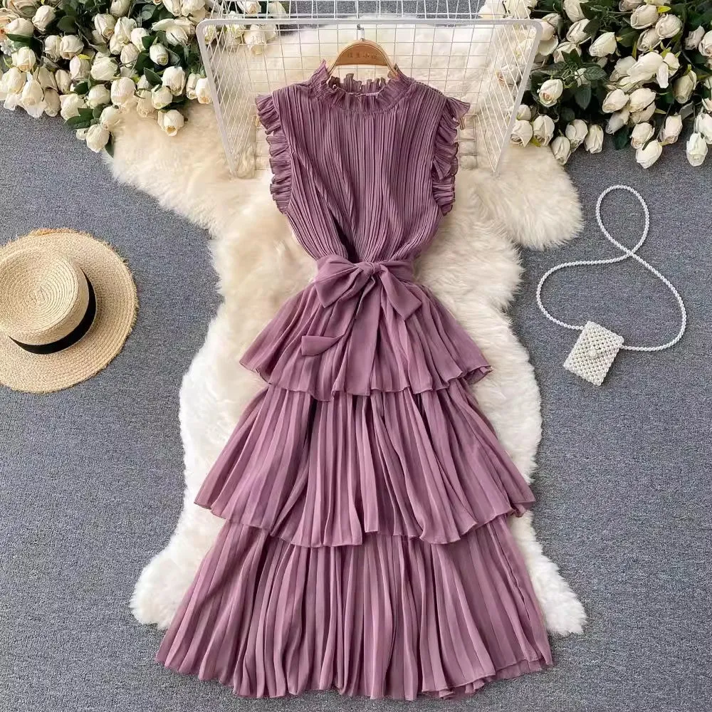 French dress for women pleats ruffled chiffon cake skirt      S4667